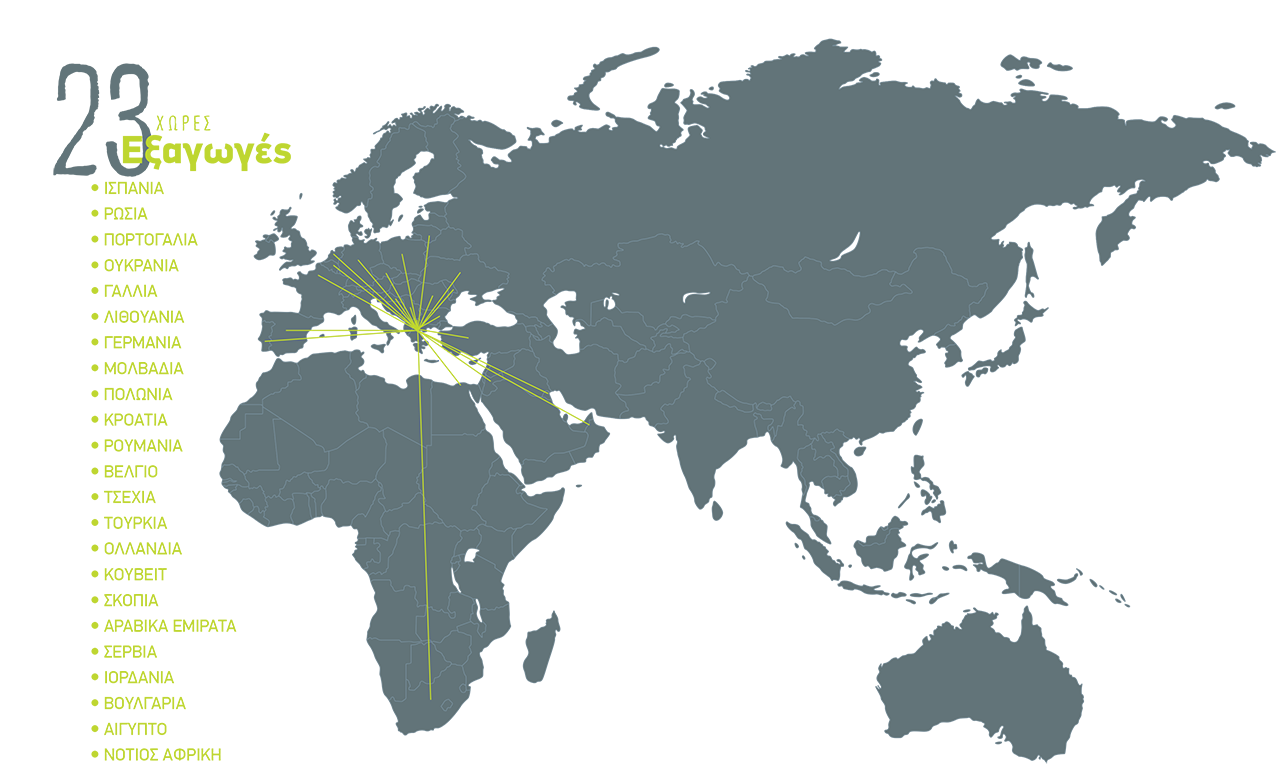 παγκόσμιος χάρτης "23 χώρες εξαγωγές"